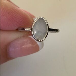Sterling Silver Moonstone Oval Ring with hammered band
